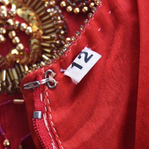 Vintage 80's Red and Gold Beaded Silk Top w/Shoulder Pads Size 12 - Picture 13 of 16